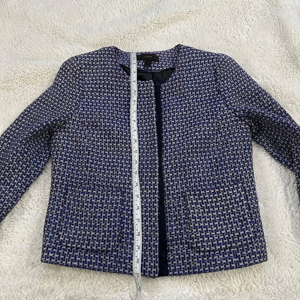 J Crew Womens Sz 6 Navy Silk Tweed Jacket Blazer Career Preppy Classic Teacher - Picture 4 of 9